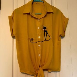 Tie Front V-neck Button Down Shirt